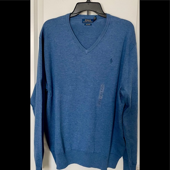 NWT Polo Ralph men’s Lauren Pima Cotton Sweater Blue L - Picture 1 of 15